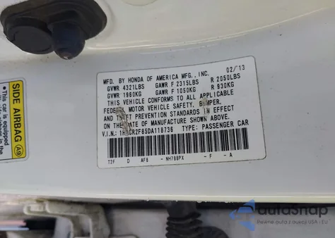 2013 Honda Accord Ex-L из США, поврежденный, VIN 1HGCR2F85DA118736